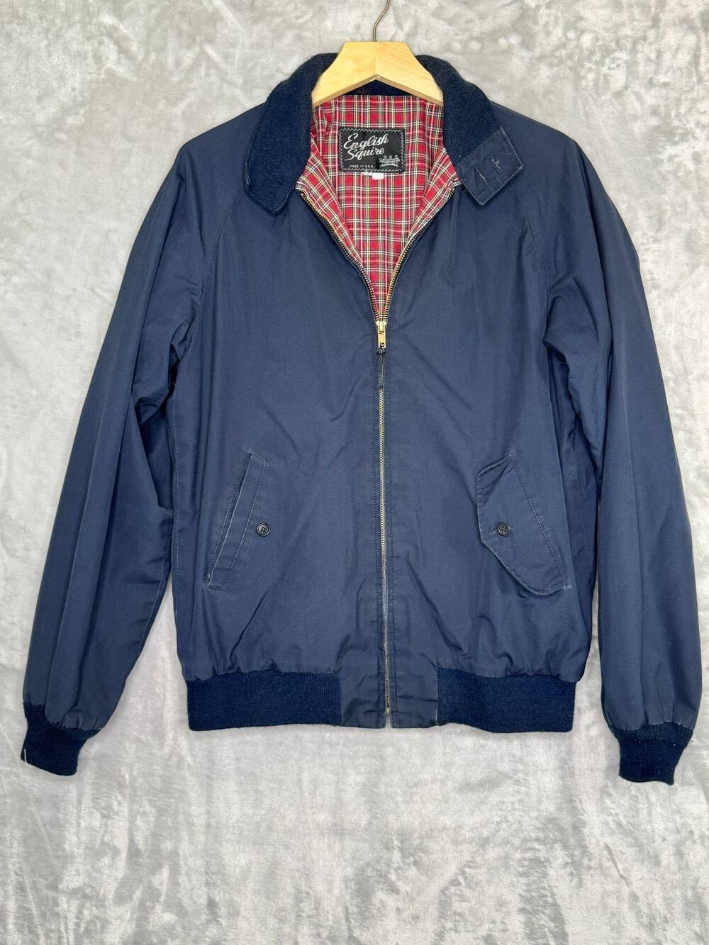 Vtg 70s English Squire Plaid Lined Canvas Bomber Jacket Blue Men's Size 40 USA